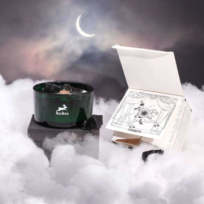 Hop Hare Crystal Magic Flower Candle The Knight of Swords with black obsidian and dried flowers