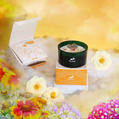 Hop Hare Crystal Magic Flower Candle The Lion with rock quartz and jasmine fragrance
