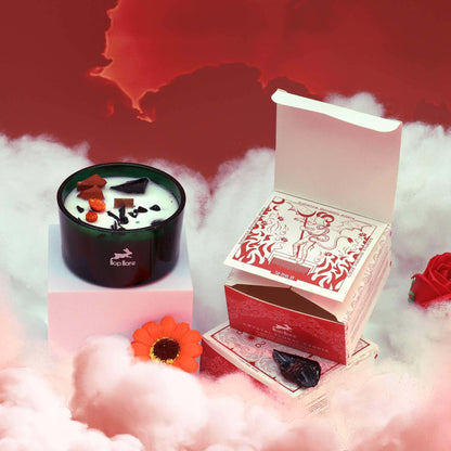 Hop Hare Crystal Magic Flower Candle The Devil with tarot card and dried flowers