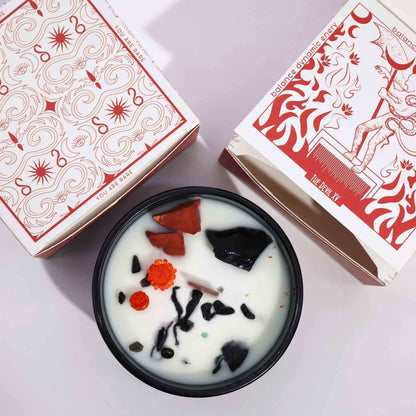 Hop Hare Crystal Magic Flower Candle The Devil with red jasper and black agate stones