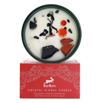Hop Hare Crystal Magic Flower Candle - The Devil with red jasper and dried flowers