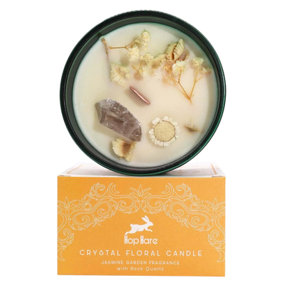 Hop Hare Crystal Magic Flower Candle - The Lion with rock quartz and jasmine fragrance
