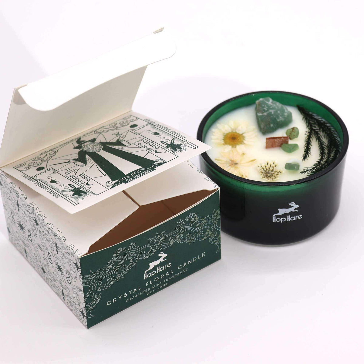 Hop Hare Crystal Magic Flower Candle The Magician with Jade and dry flowers