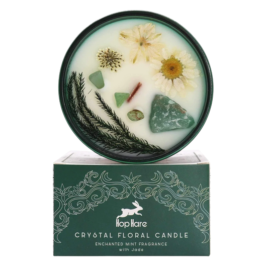 Hop Hare Crystal Magic Flower Candle - The Magician with Jade gemstone and dry flowers
