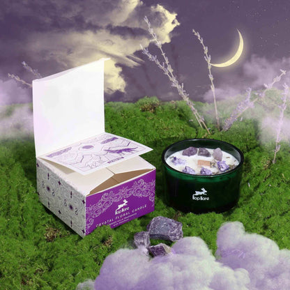 Hop Hare Crystal Magic Flower Candle The Moon with amethyst and lavender