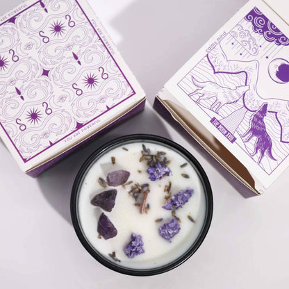 Hop Hare Crystal Magic Flower Candle The Moon with amethyst and lavender