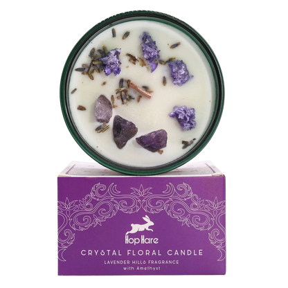 Hop Hare Crystal Magic Flower Candle - The Moon with amethyst and lavender