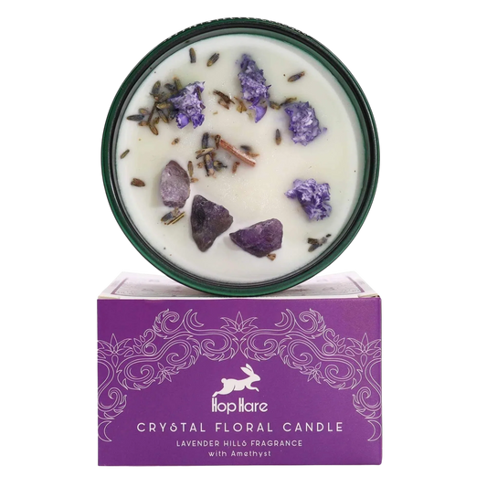 Hop Hare Crystal Magic Flower Candle - The Moon with amethyst and lavender