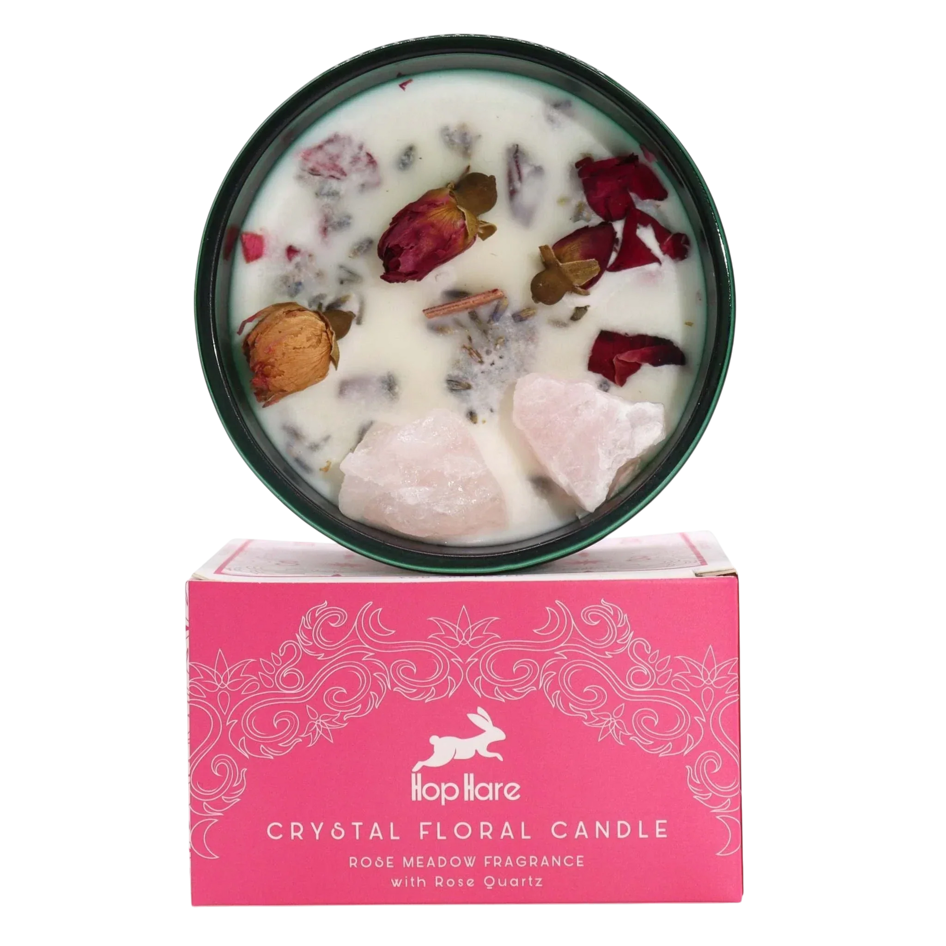 Hop Hare Crystal Magic Flower Candle - The Lovers with rose blossoms