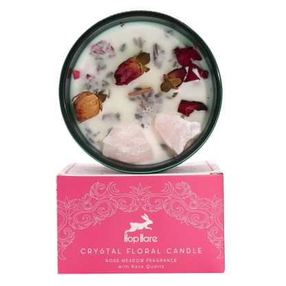Hop Hare Crystal Magic Flower Candle - The Lovers with rose blossoms