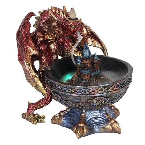 Large Dragon Bowl Backflow Incense Burner with ornate dragon design, creating relaxing atmosphere.