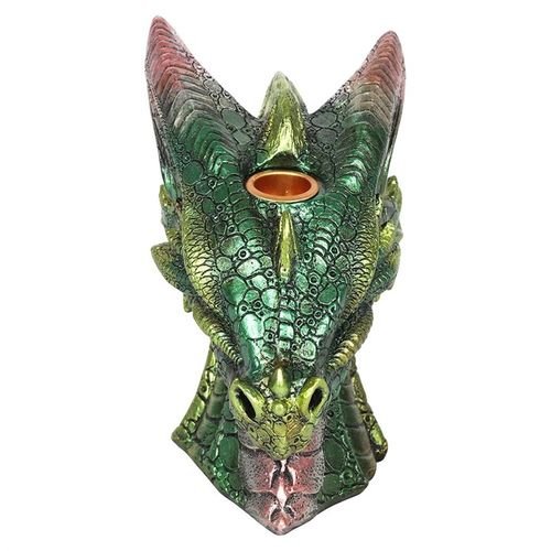 Large green dragon head backflow incense burner with detailed scales.