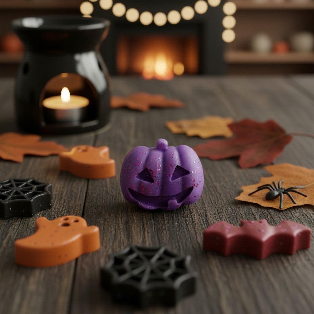 Large Halloween themed cinnamon orange wax melts with spooky shapes