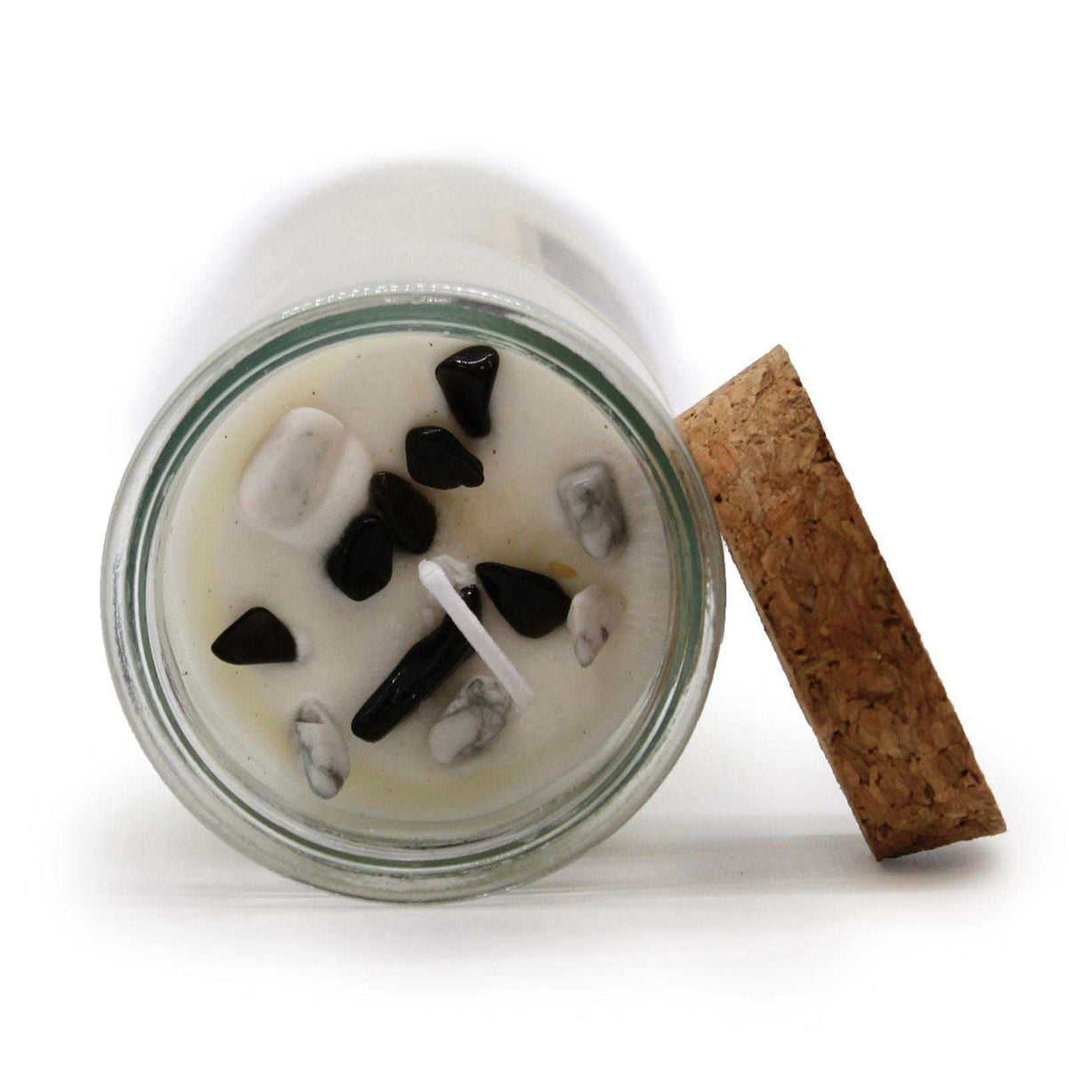 Magic Spell Candle Balance with black agate, white jasper, and ylang ylang