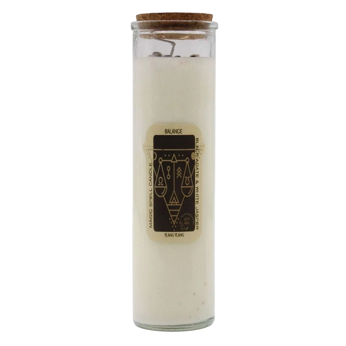 Magic spell candle - Balance with black agate white jasper and ylang-ylang scent