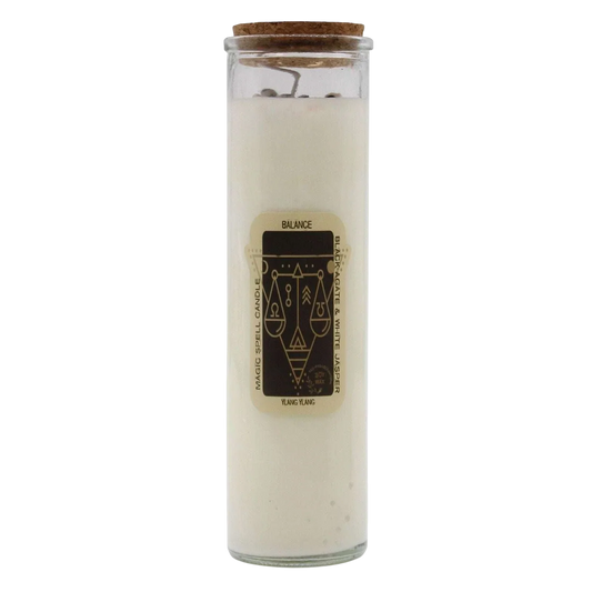Magic spell candle - Balance with black agate white jasper and ylang-ylang scent