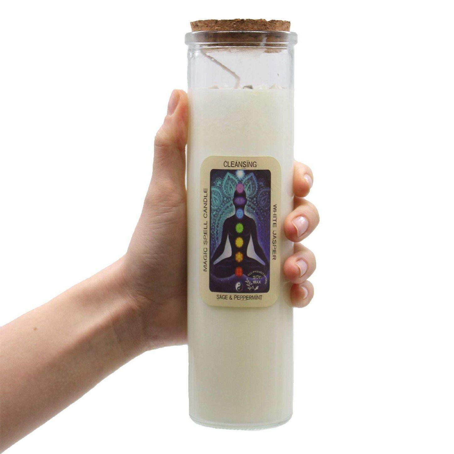 Magic Spell Candle cleansing with soy wax, white jasper, sage and peppermint