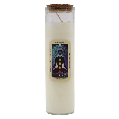 Magic spell Candle - cleansing soy wax with white jasper gemstones and sage peppermint scent