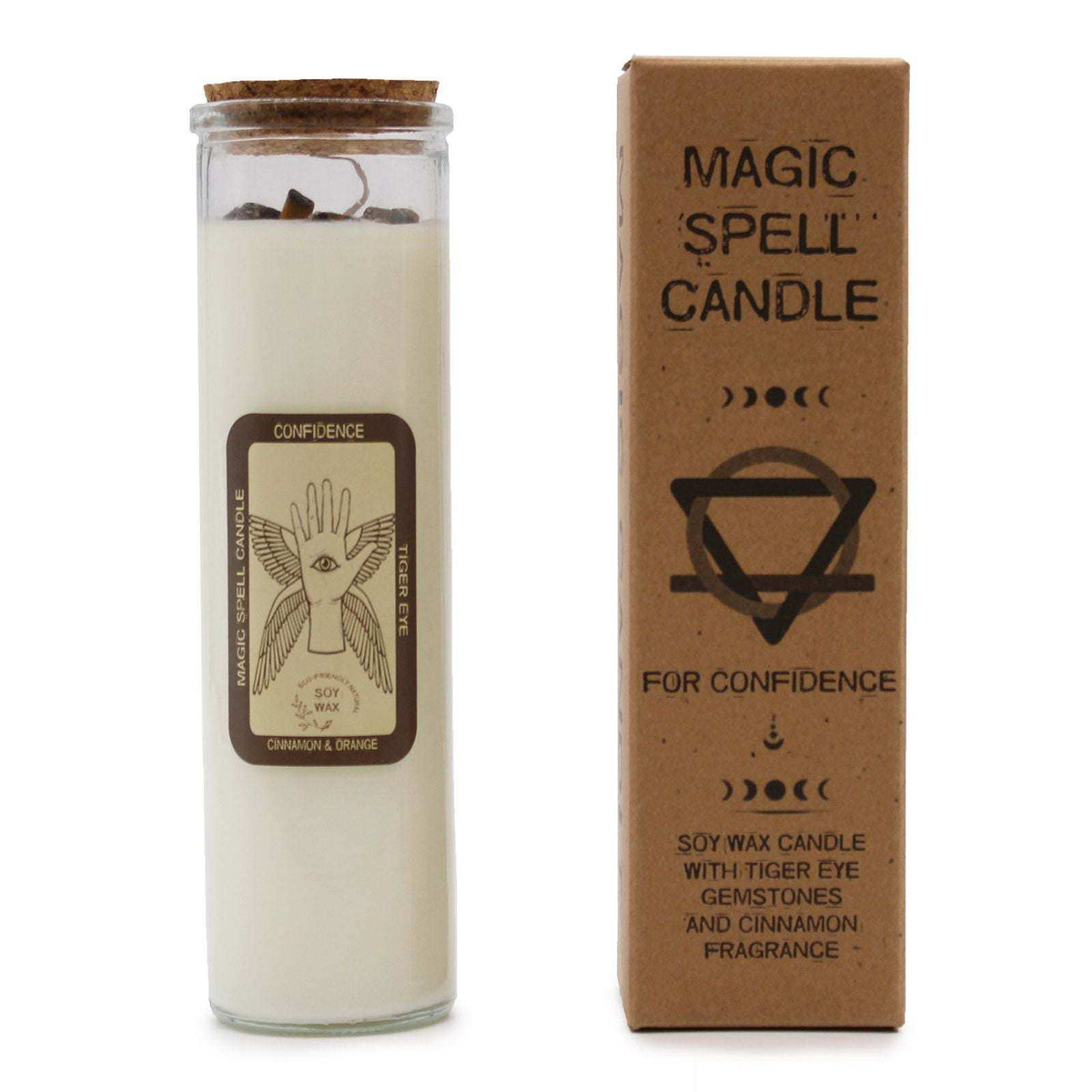 Magic Spell Candle Confidence with tiger eye stone and cinnamon scent