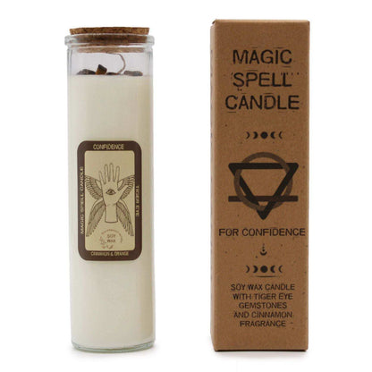 Magic Spell Candle Confidence with tiger eye stone and cinnamon scent