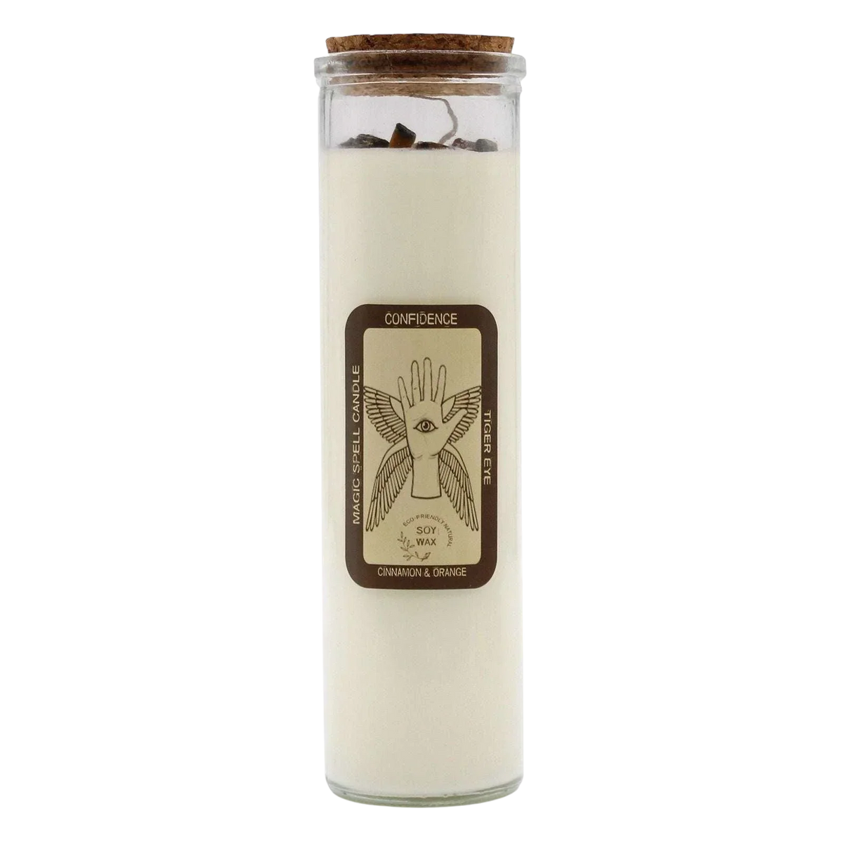 Magic Spell Candle - Confidence with tiger eye gemstone and cinnamon scent