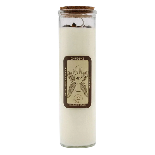 Magic Spell Candle - Confidence with tiger eye gemstone and cinnamon scent
