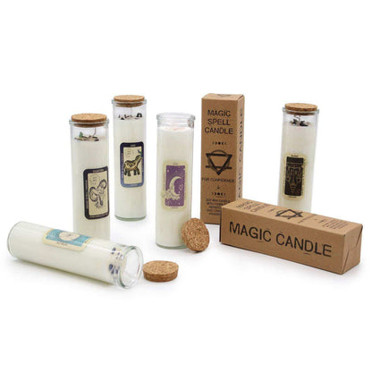 Magic Spell Candle Friendship with moss agate gemstones and velvet moon fragrance