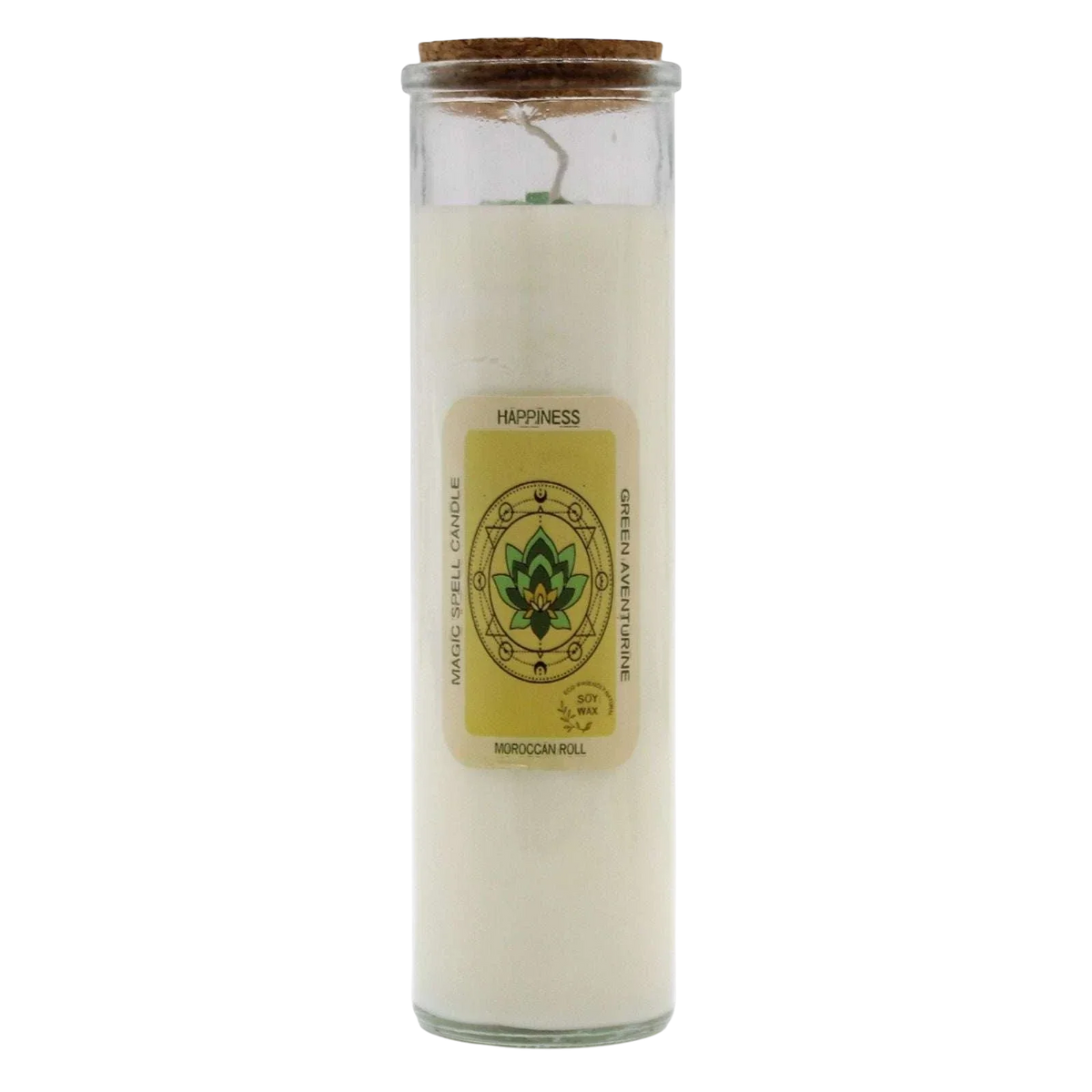 Magic Spell Candle Happiness with green aventurine and Moroccan rose scent