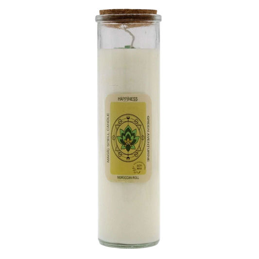 Magic Spell Candle Happiness with green aventurine and Moroccan rose scent