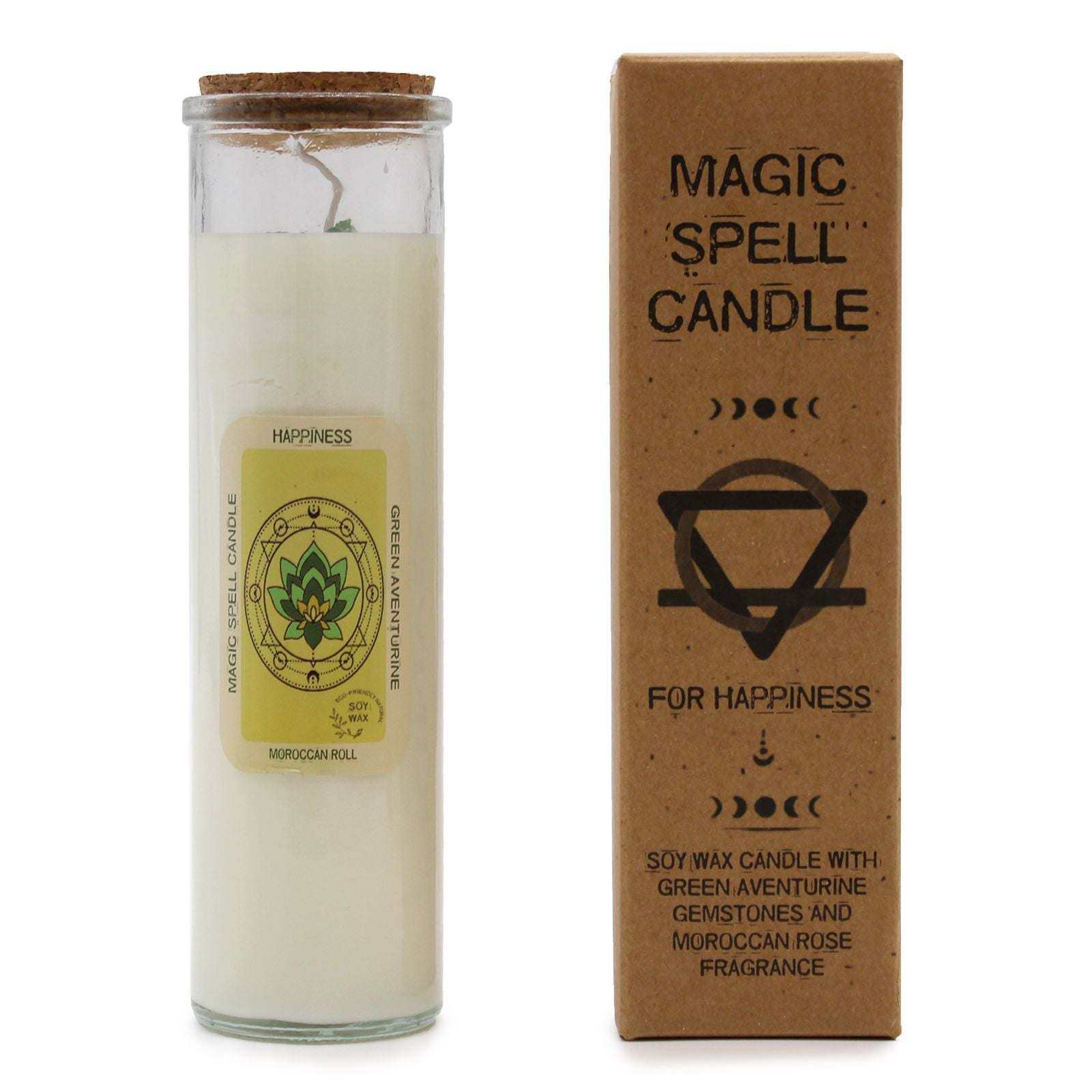 Magic spell soy wax candle with green aventurine and moroccan rose scent