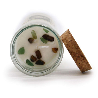 Magic Spell Candle for prosperity with tiger eye and green aventurine stones