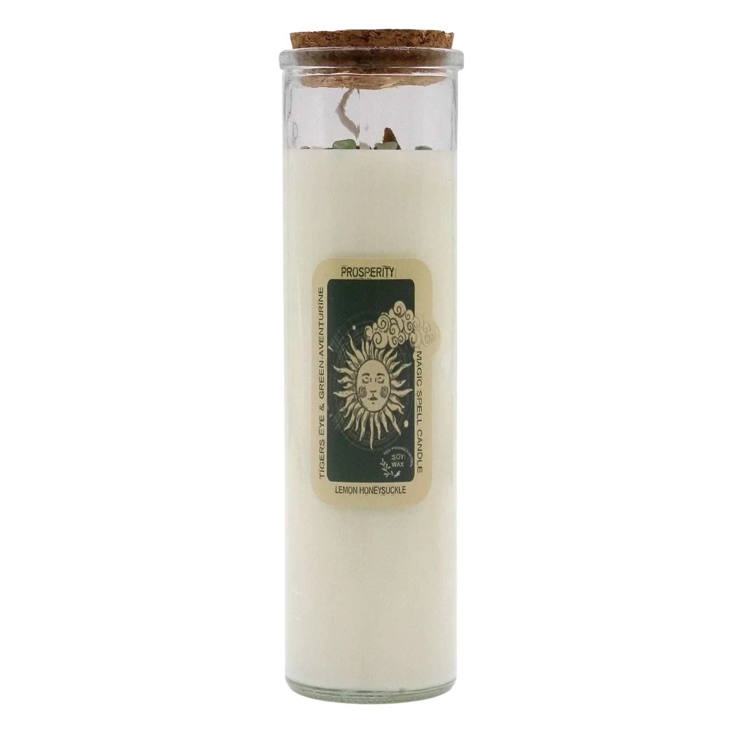 Magic Spell Candle - Prosperity with tiger eye green aventurine and lemon honeysuckle