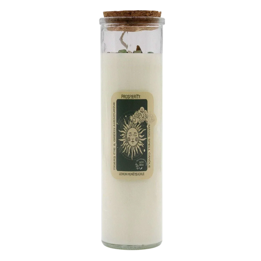 Magic Spell Candle - Prosperity with tiger eye green aventurine and lemon honeysuckle