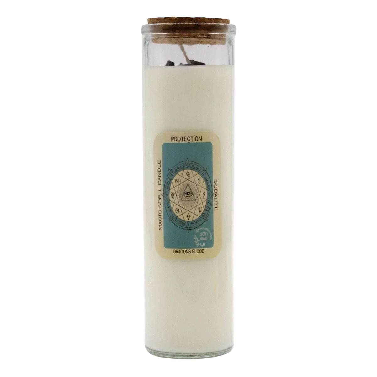 Magic Spell Candle with sodalite gemstones and dragon blood scent for protection