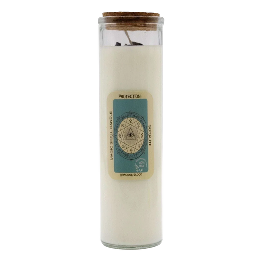 Magic Spell Candle with sodalite gemstones and dragon blood scent for protection