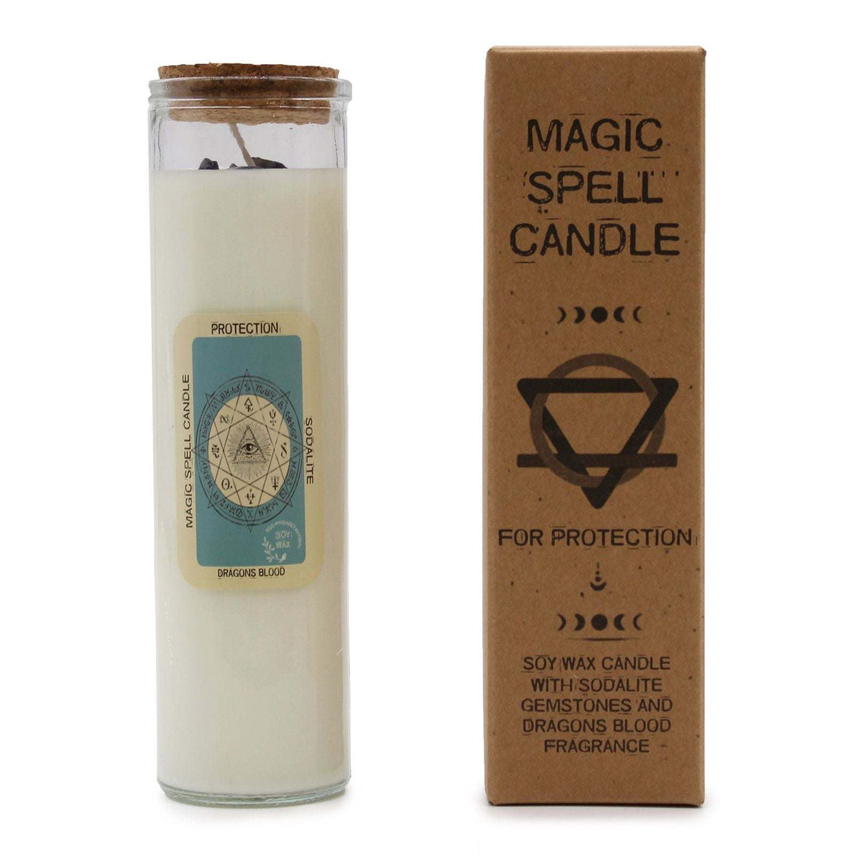 Magic Spell Candle Protection with sodalite gemstones and dragon's blood scent