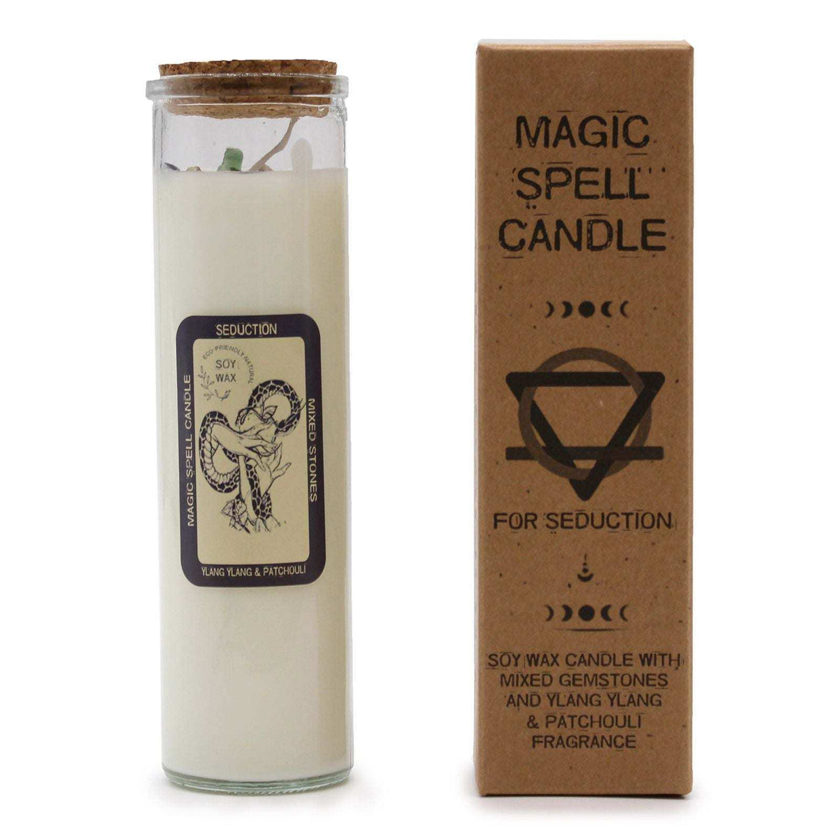 Magic Spell Candle Seduction with soy wax gemstones ylang ylang patchouli