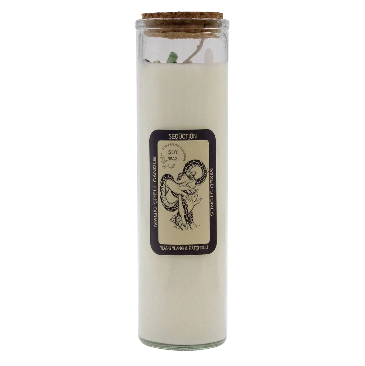 Magic Spell Candle - Seduction with soy wax gemstones and ylang ylang scent
