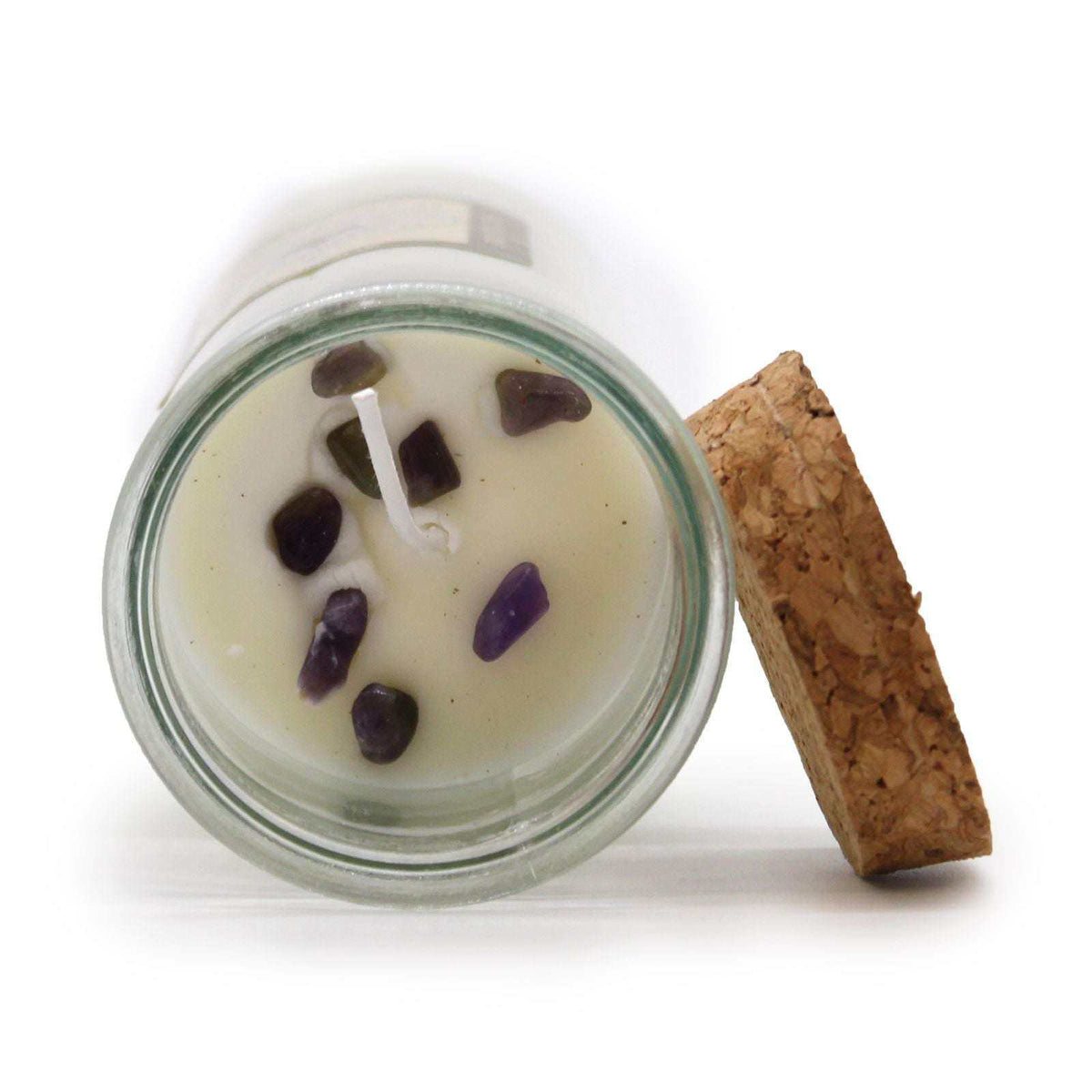 Magic Spell Candle for Success with amethyst gemstones and lavender fennel scent