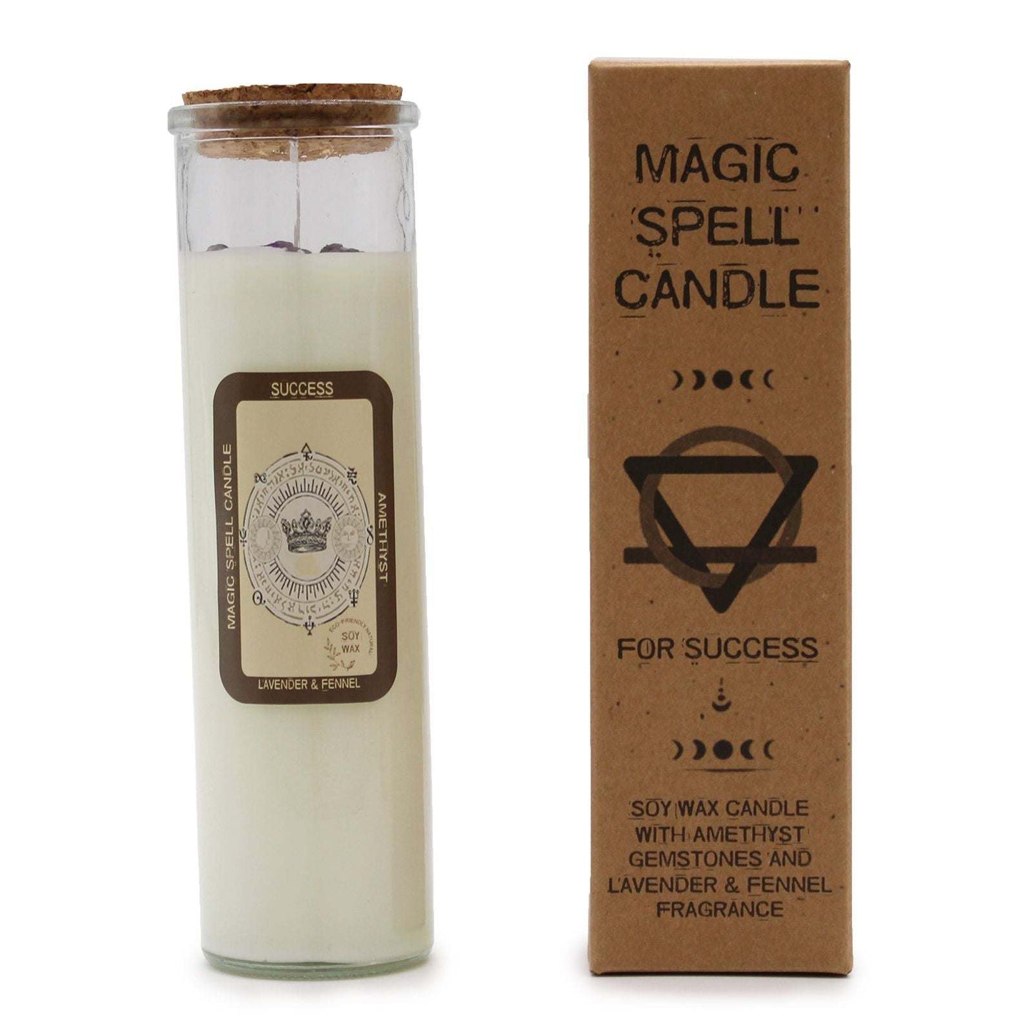 Magic Spell Candle for Success with amethyst gemstones and lavender fennel scent