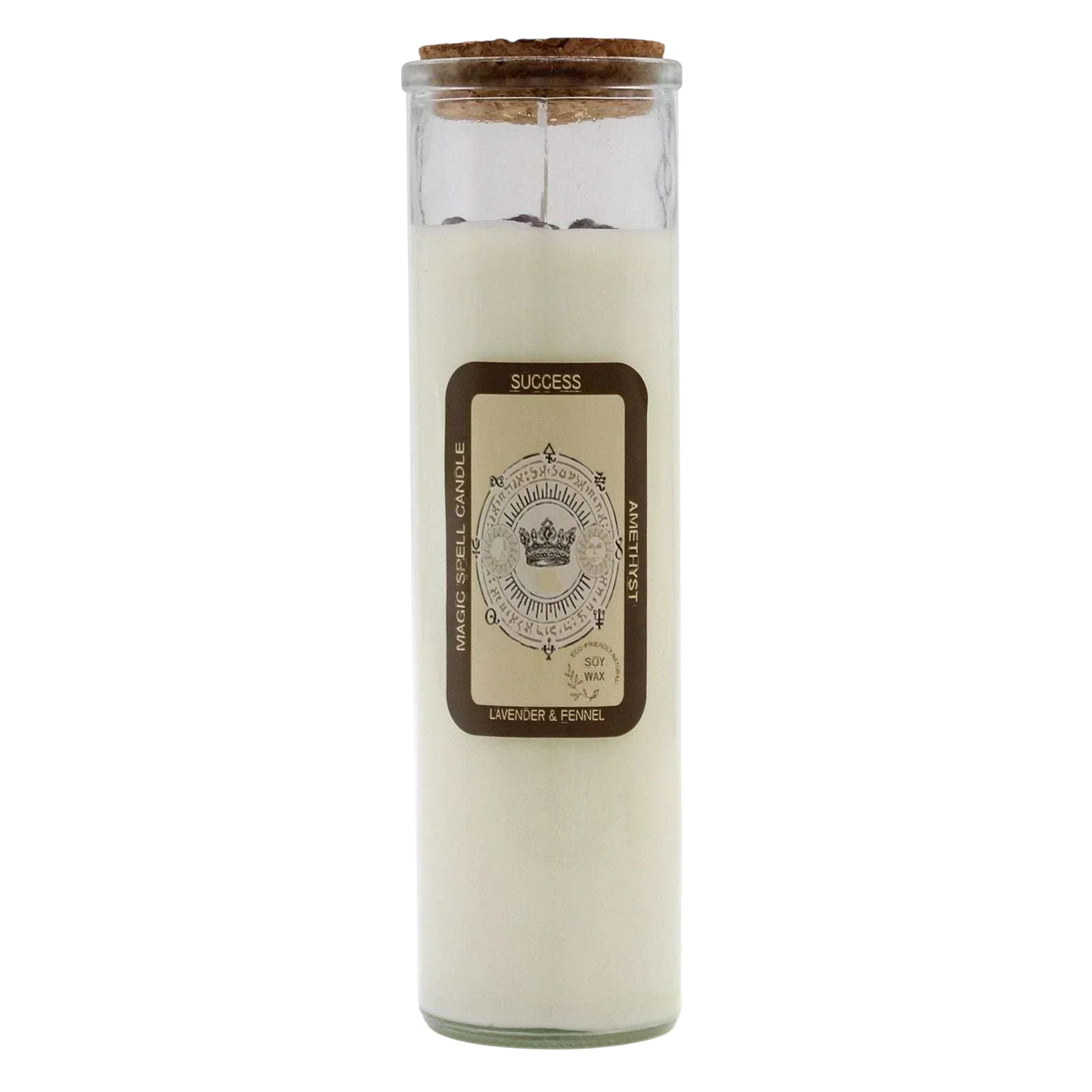 Soy wax magic spell candle - success with amethyst gemstones and lavender fennel scent for success