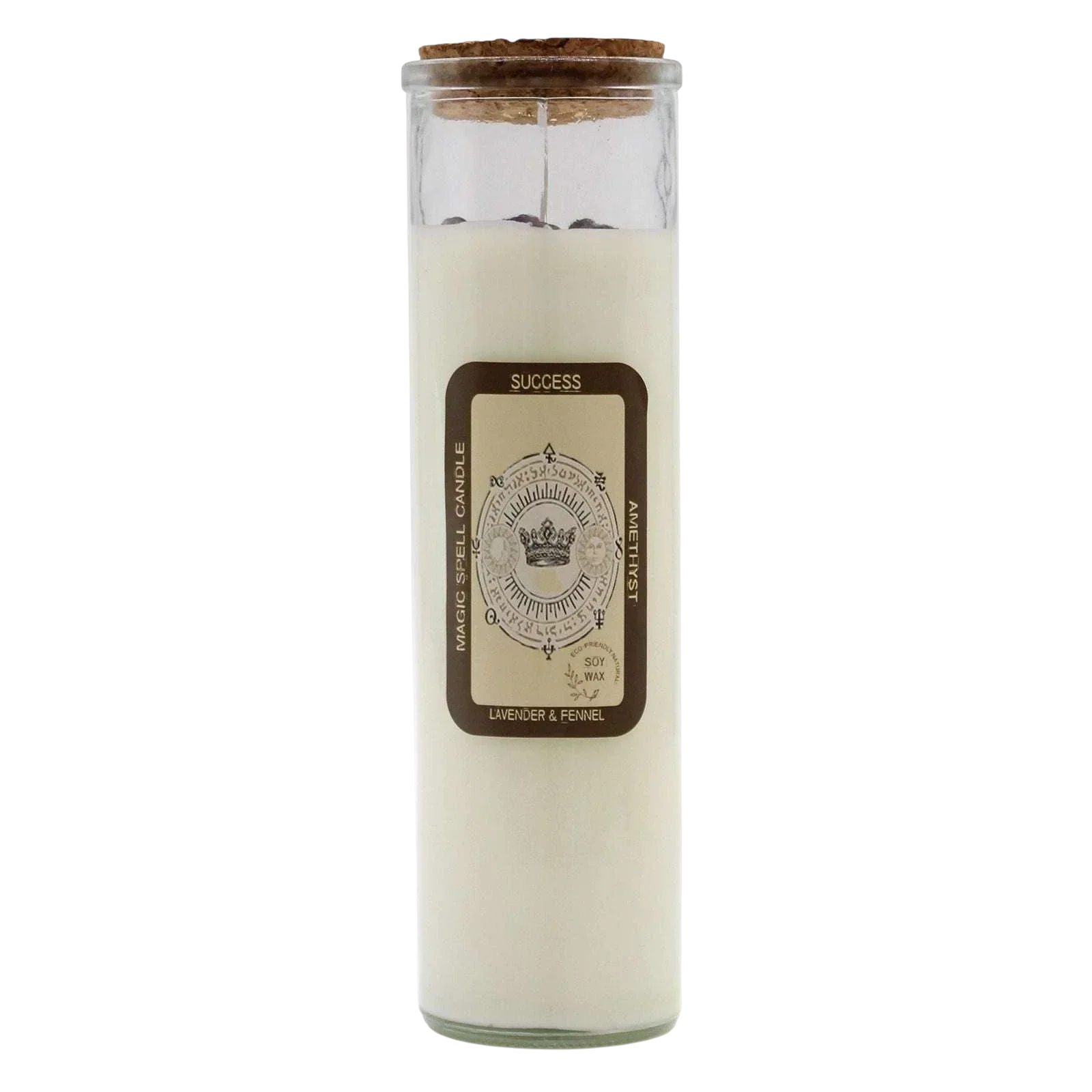 Soy wax magic spell candle - success with amethyst gemstones and lavender fennel scent for success