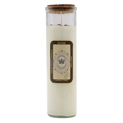 Soy wax magic spell candle - success with amethyst gemstones and lavender fennel scent for success
