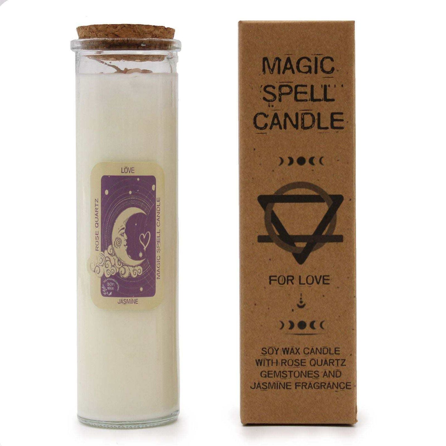 Magic Spell Love Candle with rose quartz and jasmine fragrance