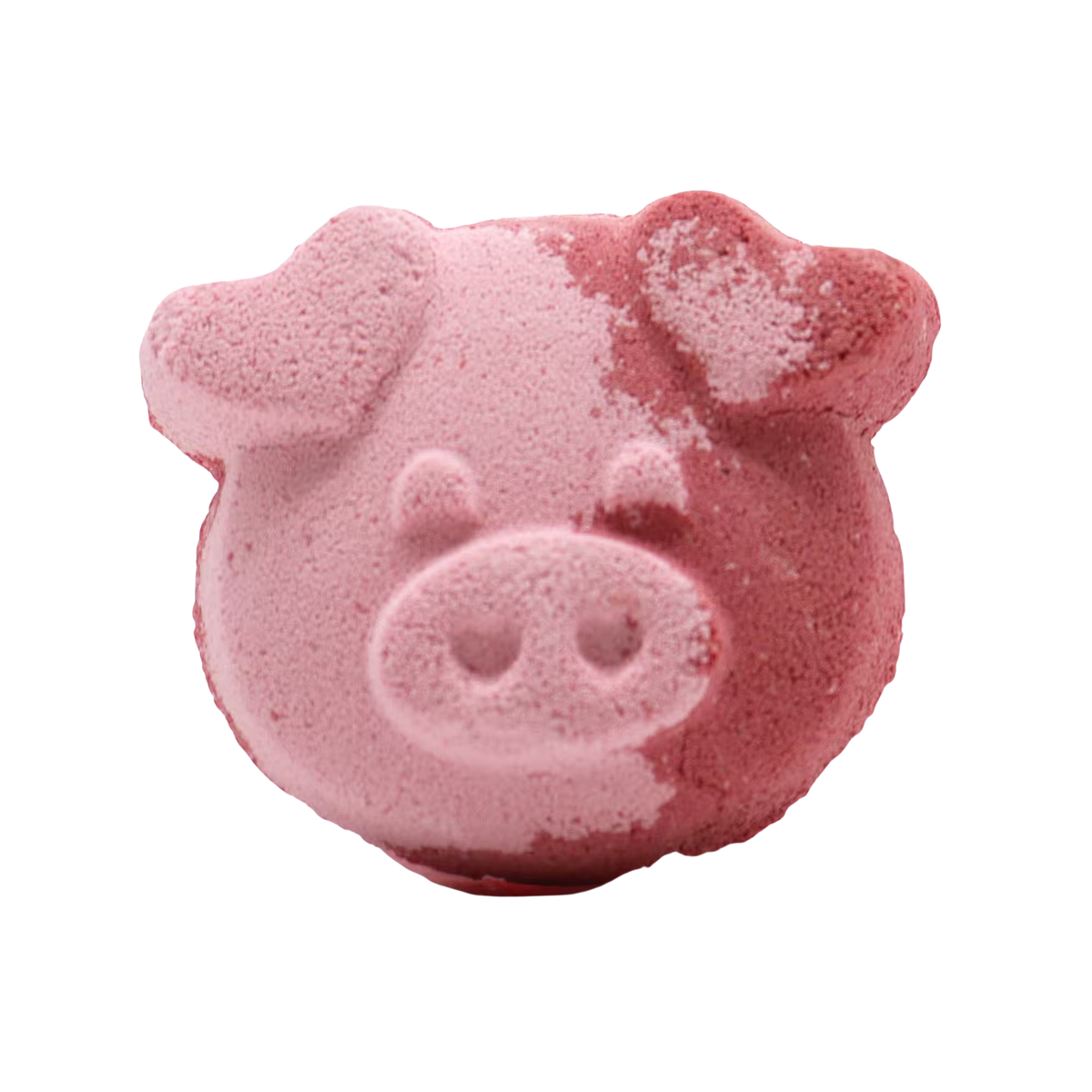 Pig Bath bomb in dual-tone pink with a cute pig face design and textured surface for a fun bath experience