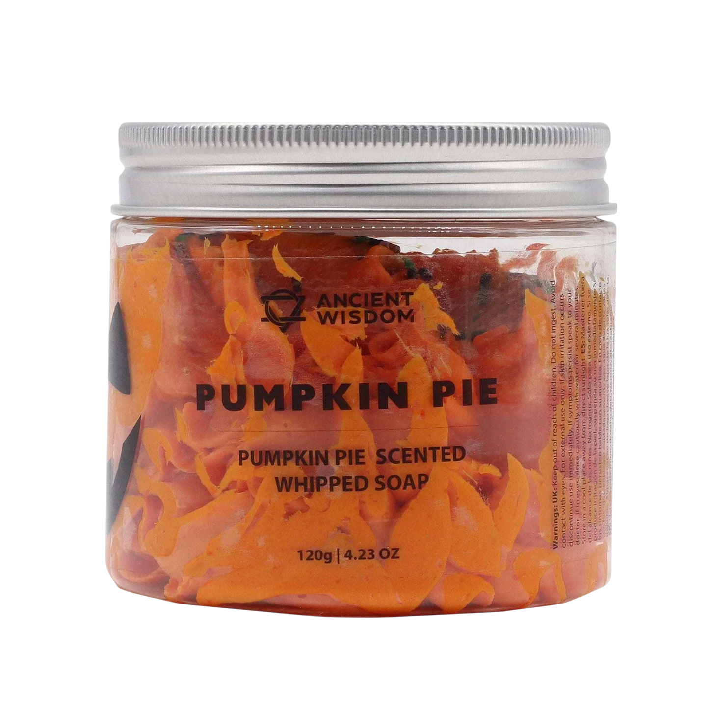 120g jar of Pumpkin Pie Whipped Soap with creamy texture and autumn spice scent