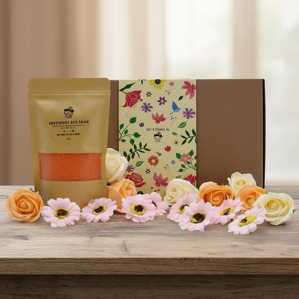 Salt Soak Set - Total Detox in floral gift packaging with orange bath salts and colorful flower designs