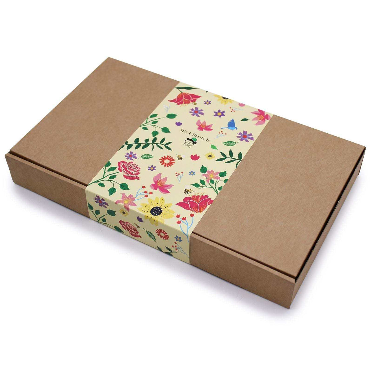 Salt Soak Set - Total Detox in a kraft gift box with a colourful floral patterned paper band
