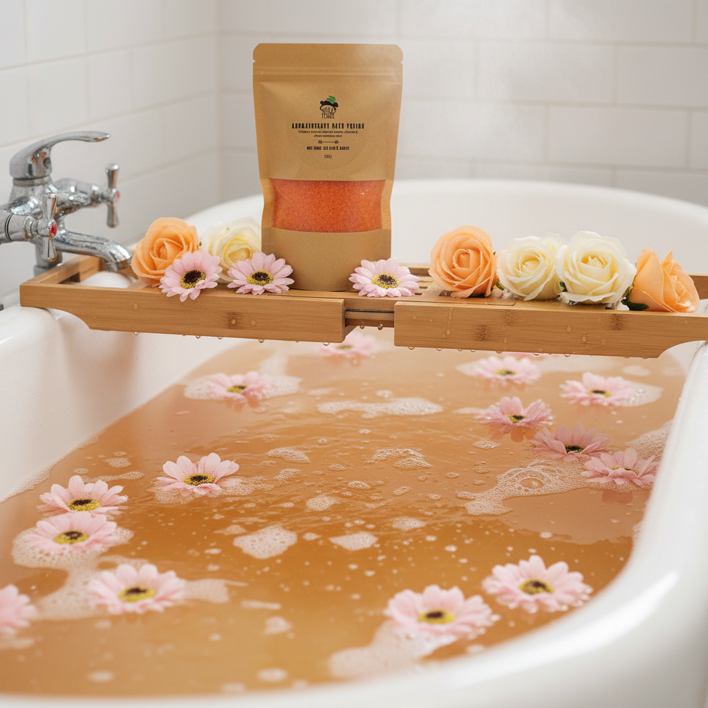 Salt Soak Set - Total Detox in kraft packaging with orange salts, flowers, and dissolving petals
