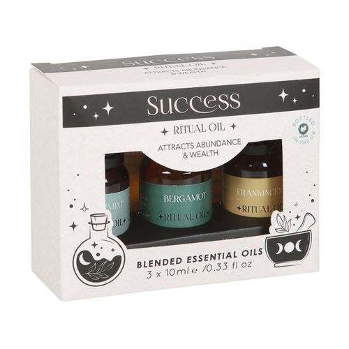 Set of 3 Success Ritual Blended Essential Oils featuring Frankincense, Bergamot, and Peppermint for rituals and positivity.